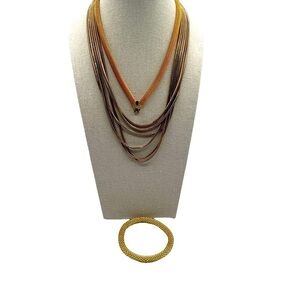 Gold-Tone Multi-Layer Necklace & Bracelet Set With Rhinestone Accents